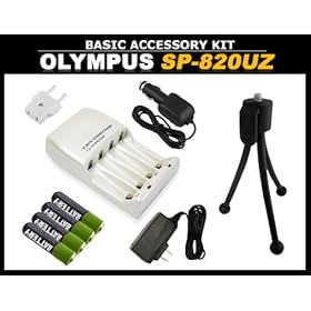 Basic Digital Camera Accessory Kit for Olympus Stylus SP-820 UZ Digital Camera includes Charger, Batteries and Mini Tripod