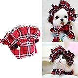 Bro'Bear Pet Plaid Hat with Lace for Small Dogs & Cats Party Maid Costume Headwear (Red, Small)