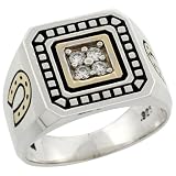 9ct Gold & Sterling Silver 2-Tone Men's Horse Shoe Design Diamond Ring (Available in Sizes 10 to 12), w/ 0.19 Carat Brilliant Cut Diamonds (H Color; VS Clarity), 19/32 in. (15mm) wide, Size U'