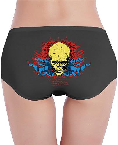 Women's KEHRGTH Cotton Skull With Red Rose And Big Claws Panties Black