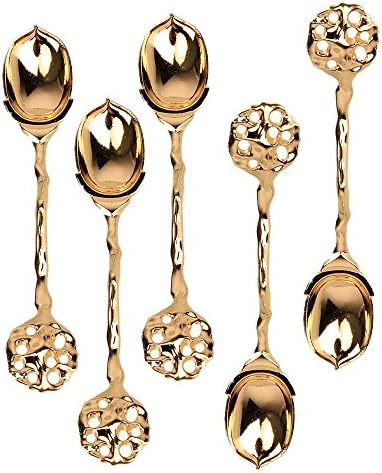 Set of 5 pcs Retro Design Tableware Cutlery Kitchen Dining Bar Coffe Tea Spoon Mixing Stir Ice Cream Spoon (Gold)