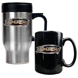 Anaheim Ducks NHL Stainless Steel Travel Mug & Black Ceramic Mug Set - Primary Logo by Great American Products