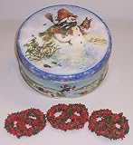 Scott's Cakes 1 lb. White Chocolate Covered Pretzel with Christmas Jimmies in a Classic Snowman Tin
