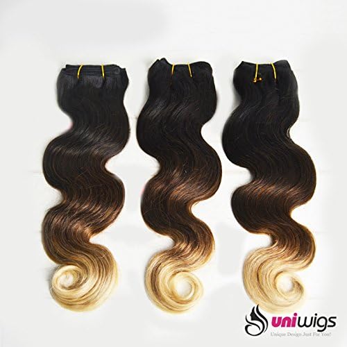Uniwigs® 100% Brazilian Remy Human Hair Weft Ombre Color Body Wave Weave Extensions 22 Inches 100g Per Bundle T1b/6/613