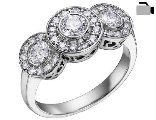 Vintage Diamond Ring 1 Carat Brilliant Cut 18K White Gold Pure, Size 9
