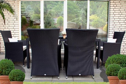Sitzkombination ‘PALERMO’ Tisch 160×90cm/6 Stühle inkl. Kissen, Rattan schwarz