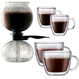 BODUM ELITE COMBO - Santos Vacuum Coffee Maker with 2 Double Wall Espresso Shot Glasses & 2 Latte Mugs