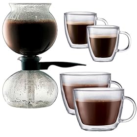 BODUM ELITE COMBO - Santos Vacuum Coffee Maker with 2 Double Wall Espresso Shot Glasses... by Bodum