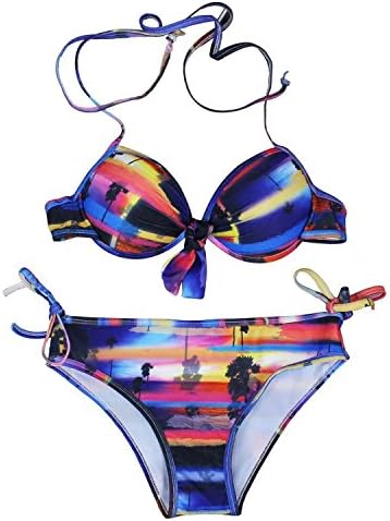 LRDW Women's Bikini Retro Bead Padded Halter-neck Two Piece Swimwear