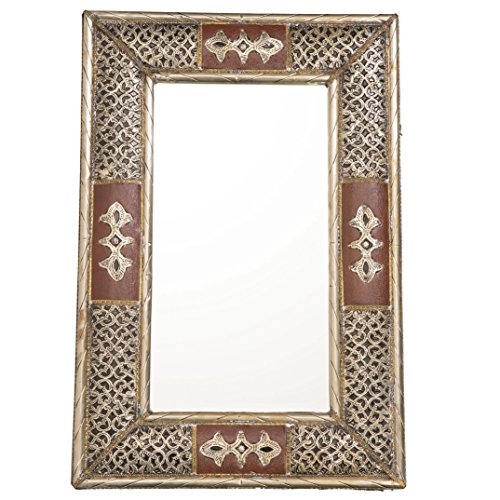 24 Inch Handmade Moroccan Metalwork And Leather Mirror