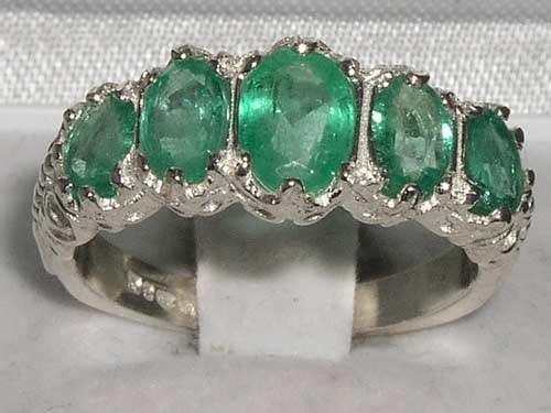 925 Sterling Silver Real Genuine Emerald Womens Band Ring