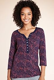 Pure Cotton Henley Neck Ditsy Floral Print Top