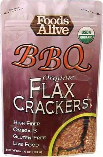 Foods Alive Golden Flax Crackers, Barbeque, 4-Ounce Pouches (Pack of 6) by Foods Alive