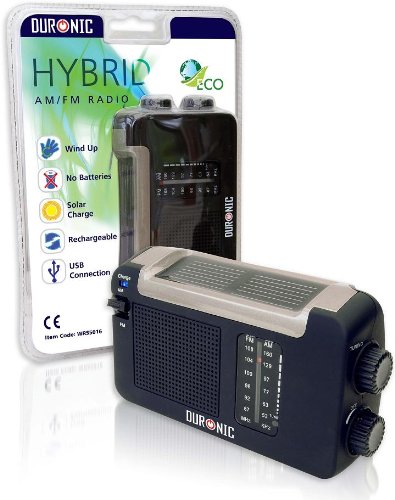 Duronic Hybrid Radio - Wind-Up, Solar & Rechargeable AM\FM Radio with USB charger cable