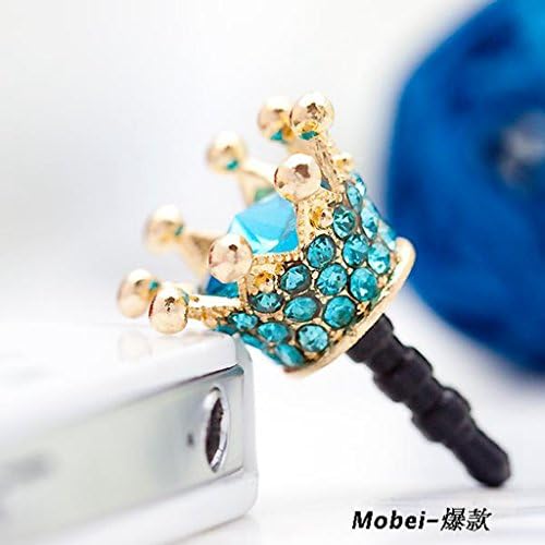 Crown Crystal Headphone Earphone 3.5mm Anti Dust Plug Cap Charm for iPhone 5s 5 4s 4 3gs Samsung Galaxy Note Ii 2 N7100 N7000 S iii S3 I9300 SII S2 I9100 HTC (Blue)