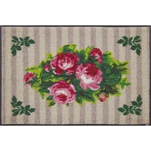 【クリックで詳細表示】【wash＋dry】玄関・キッチンマット Country Roses Beige(花柄 薔薇(バラ))50x75cm