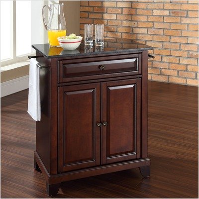 Best Price Crosley Furniture Newport Black Granite Top Kitchen Island in Mahogany