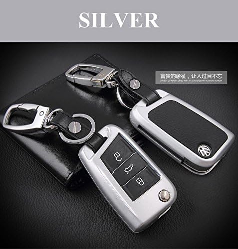 Silver Metal Remote Key Shell Cover with Chain fit for Volkswagen Skoda Golf MK7