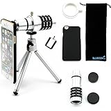 BLUBOON(TM) Camera Lens Kit for iPhone 6 Including One 12x Zoom Aluminum Telephone Manual Focus Telescopic Optical Lens/One Mini Aluminum Tripod/One Telephoto Lens Holder Ring/One Hard Case for iPhone 6(4.7inch)/One BLUBOON(TM)Velvet Phone Bag/Cleaning Cloth for iphone 6Camera (iphone 6(4.7inch))
