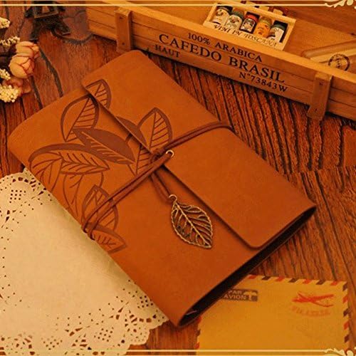Blogger Small 4'' x 6'' Retro Vintage PU Leather Leaves Bound Journal Notebook Travel Diary Blank Loose-leaf Art Sketchbooks