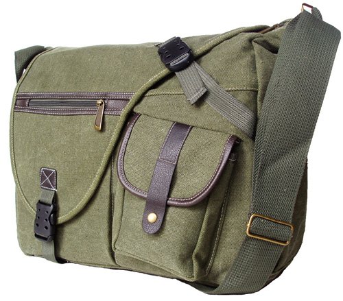Military Inspired Canvas Crossbody Messenger Bag Laptop Case Backpack Olive Drab
