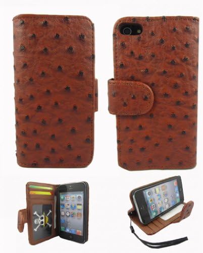 Hanicase (TM) Ostrich Style Leather Cover Case Stand Wallet for Apple iPhone 5 5G Brown
