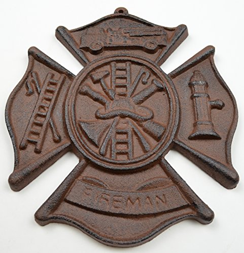 Firefighters Cast Iron Emblem Wall Plaque Rust Finish