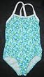 Girls 1 PC Swimsuit XX Back Blue/Green Ditsy