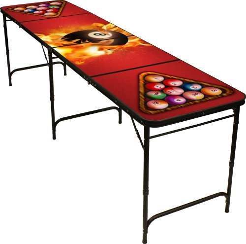 8 Ball Fire Beer Pong Table 8ft - Premium HD Design - Black Aluminum with Ball Rack & 6 Pong Balls!