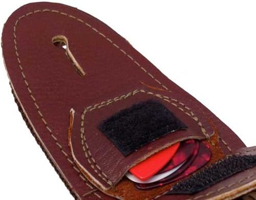 Master Strap Guitar Strap - Brown & Pink Flowers - Brown Leather with Built In Pick Pocket