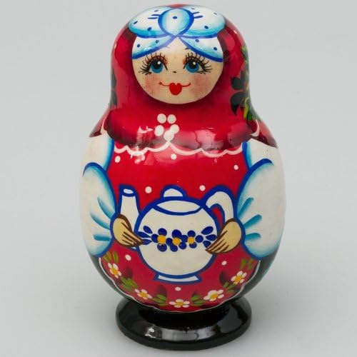 Matryoshka 5pcs Solokha with a Teapot New Beautiful Red Wooden Russian Nesting Dolls Gift Matreshka Handmade Hand-painted Babushka Doll