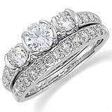 14Kt White Gold Ladies Diamond Wedding Ring Set (Center stone is not included)