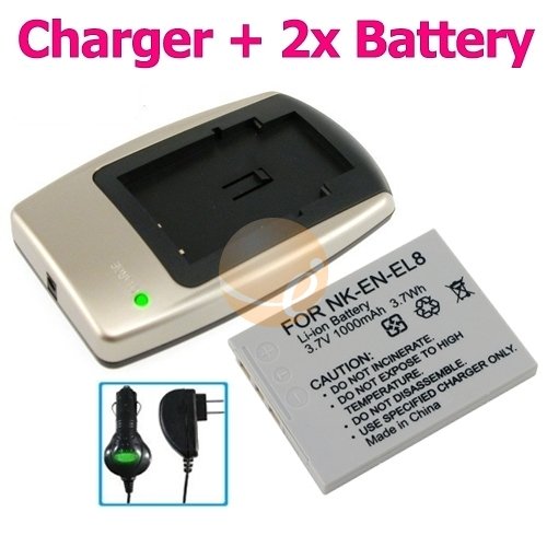 TWO BATTERY + CHARGER FOR NIKON COOLPIX S50 S51 S50C S51C