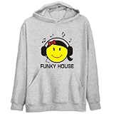 Funky House - Female Smiley Music Mens Hoodie (Heather Gray, Sizes X-Small - XXX-Large)