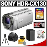 Sony Handycam HDR-CX130 1080p HD Video Camera Camcorder (Silver) with 16GB Card + Battery + Case + Accessory Kit