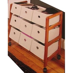 3 Tier Rolling Wooden 9 Bin Organizer