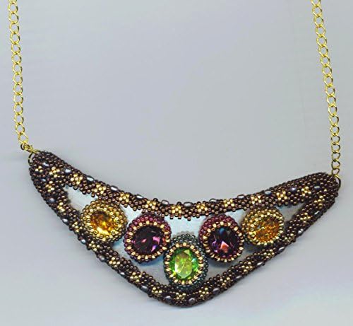 Bib Necklace, Beaded/ Beadwoven Statement Pendant with Swarovski Rhinestones - Scheherazade