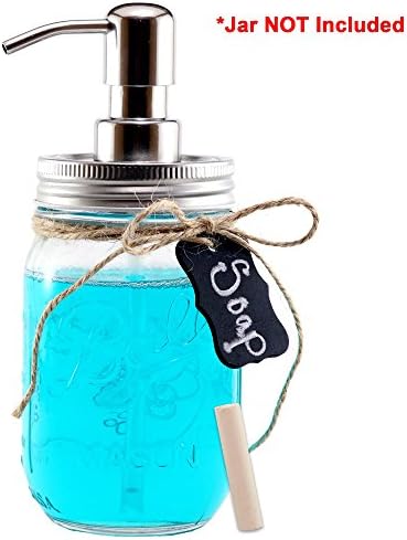 Mason Jar Soap Dispenser &amp; Chalkboard Tag by Country Pear: Stainless Steel Chrome &amp; Rust Proof Coating (No Jar)