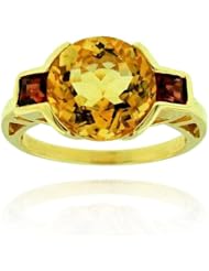 14k Yellow Gold Citrine and Garnet Gemstone Ring, Birthstone of November and January