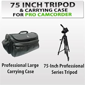 75-inch Professional Series Tripod w/ 3-way Head + Rugged Series Water Resistant, Adjustable Shoulder Strap, Heavy Duty, Shock Proof Pro Camcorder Carrying Case for Canon Gl2, Xf300, Xf305, Xh-a1s, Xh-g1s, Xa10 Hd,xf100 Hd, Xf105 Hd Camcorder