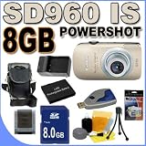 Canon PowerShot SD960IS 12.1 MP Digital Camera w/4x Wide Optical IS Zoom (Gold) 8GB BP4L Battery BigVALUEInc Accessory Saver Bundle