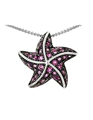 Original Star K (tm) Starfish Pendant With Created Round Pink Sapphire in 925 Sterling Silver