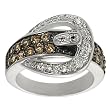 Silvertone Orange and White Round-cut Cubic Zirconia Buckle Ring