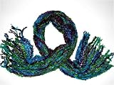 Turquoise, Green, and Purple Ribbon Weave Rayon Scarf, 14 X 64