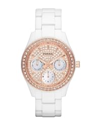 Fossil White Band Rose Gold Dial Watch