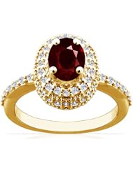 14K Yellow Gold Oval Cut Ruby Ring With Sidestones (GIA Certificate)