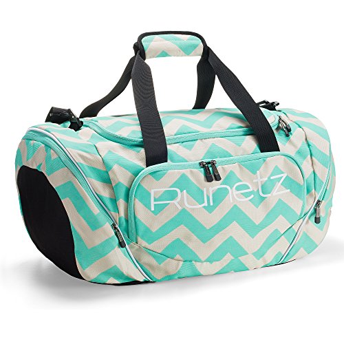 Runetz - Chevron Hot TEAL Blue Gym Bag Sport Shoulder Bag for Men & Women Duffel 20-inch Large - Chevron Teal