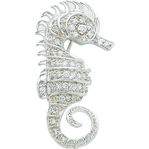 Sterling Silver Cubic Zirconia Seahorse Pin