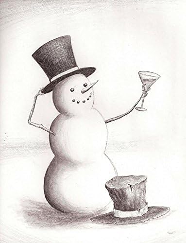 Free shipping! Christmas / New Year cards, Snowman toasting in a New Year with a New Hat, set of 10