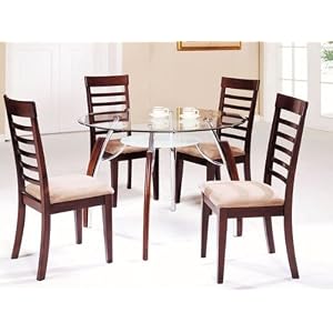 5 Pc Metal And Glass Dining Table Set With Wood Trim Legs And Wood Chairs by